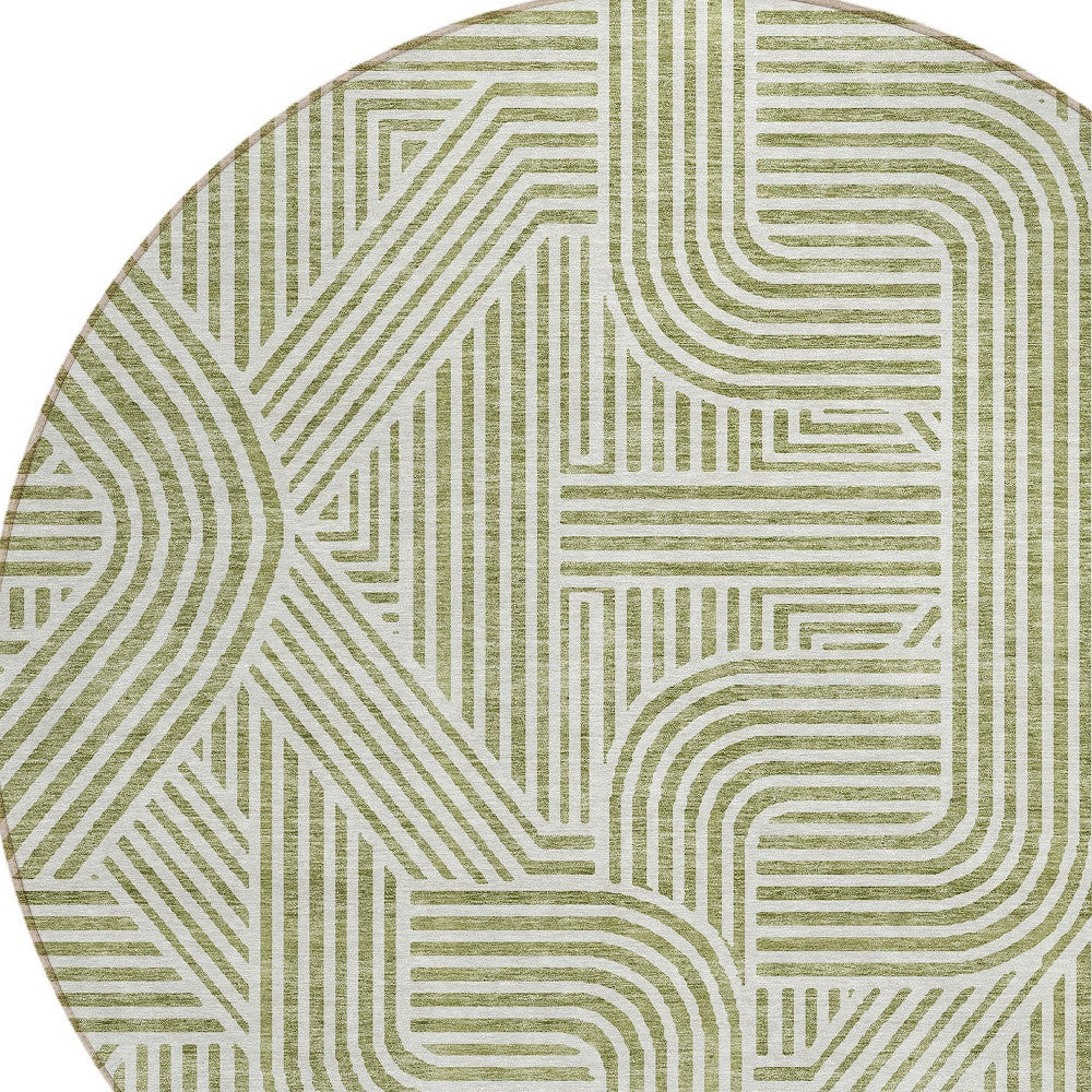 Tabselect Home Line 8' Artichoke Green And Ivory Round Abstract Washable Indoor Outdoor Area Rug