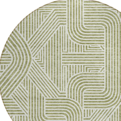 Tabselect Home Line 8' Artichoke Green And Ivory Round Abstract Washable Indoor Outdoor Area Rug