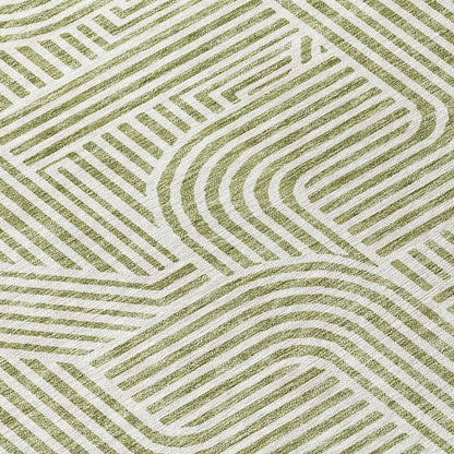 Tabselect Home Line 8' Artichoke Green And Ivory Round Abstract Washable Indoor Outdoor Area Rug