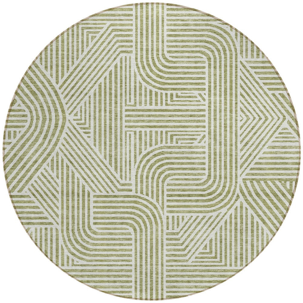 Tabselect Home Line 8' Artichoke Green And Ivory Round Abstract Washable Indoor Outdoor Area Rug