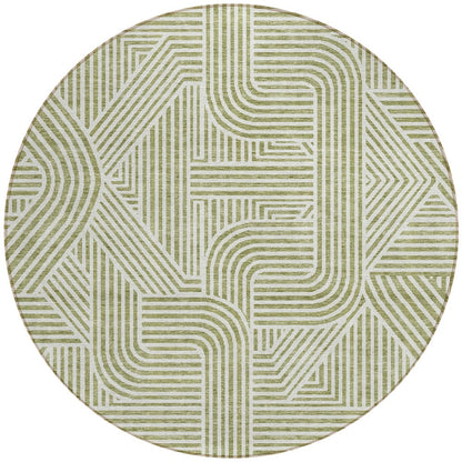 Tabselect Home Line 8' Artichoke Green And Ivory Round Abstract Washable Indoor Outdoor Area Rug