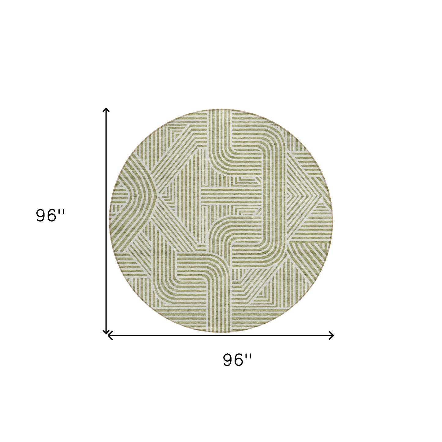 Tabselect Home Line 8' Artichoke Green And Ivory Round Abstract Washable Indoor Outdoor Area Rug