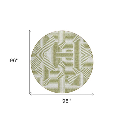 Tabselect Home Line 8' Artichoke Green And Ivory Round Abstract Washable Indoor Outdoor Area Rug