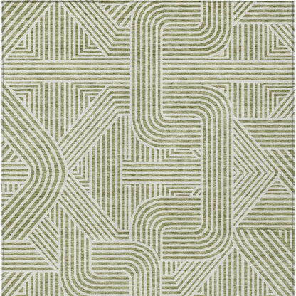 Tabselect Home Line 8' X 10' Artichoke Green And Ivory Abstract Washable Indoor Outdoor Area Rug