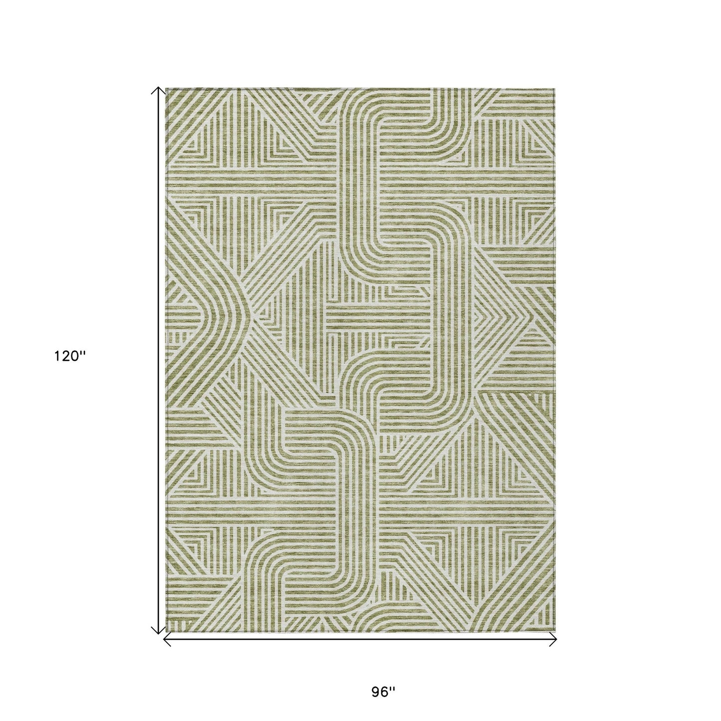 Tabselect Home Line 8' X 10' Artichoke Green And Ivory Abstract Washable Indoor Outdoor Area Rug