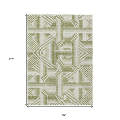 Tabselect Home Line 8' X 10' Artichoke Green And Ivory Abstract Washable Indoor Outdoor Area Rug