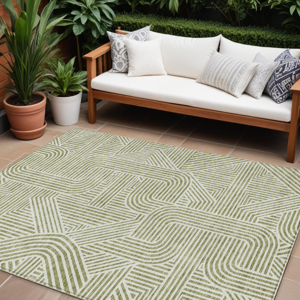 Tabselect Home Line 8' X 10' Artichoke Green And Ivory Abstract Washable Indoor Outdoor Area Rug