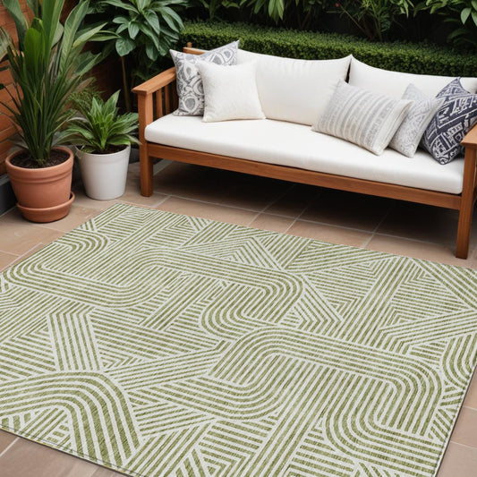 Tabselect Home Line 8' X 10' Artichoke Green And Ivory Abstract Washable Indoor Outdoor Area Rug
