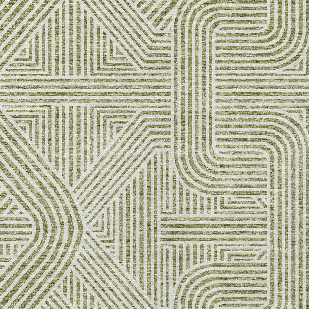 Tabselect Home Line 8' X 10' Artichoke Green And Ivory Abstract Washable Indoor Outdoor Area Rug