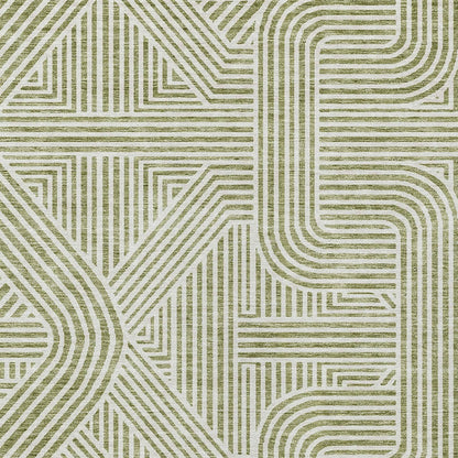 Tabselect Home Line 8' X 10' Artichoke Green And Ivory Abstract Washable Indoor Outdoor Area Rug