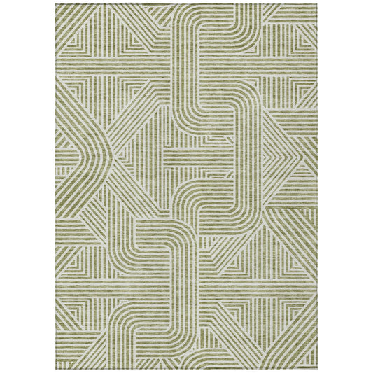 Tabselect Home Line 9' X 12' Artichoke Green And Ivory Abstract Washable Indoor Outdoor Area Rug