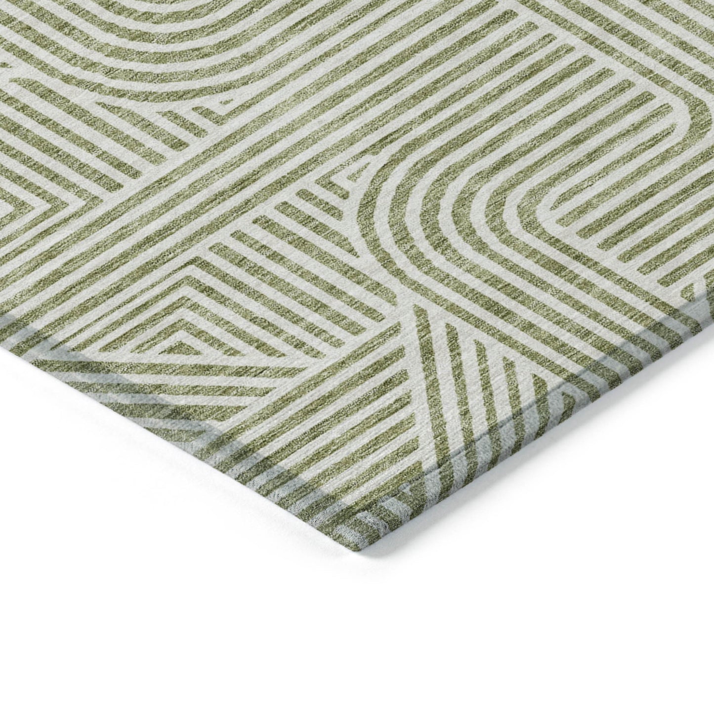 Tabselect Home Line 9' X 12' Artichoke Green And Ivory Abstract Washable Indoor Outdoor Area Rug