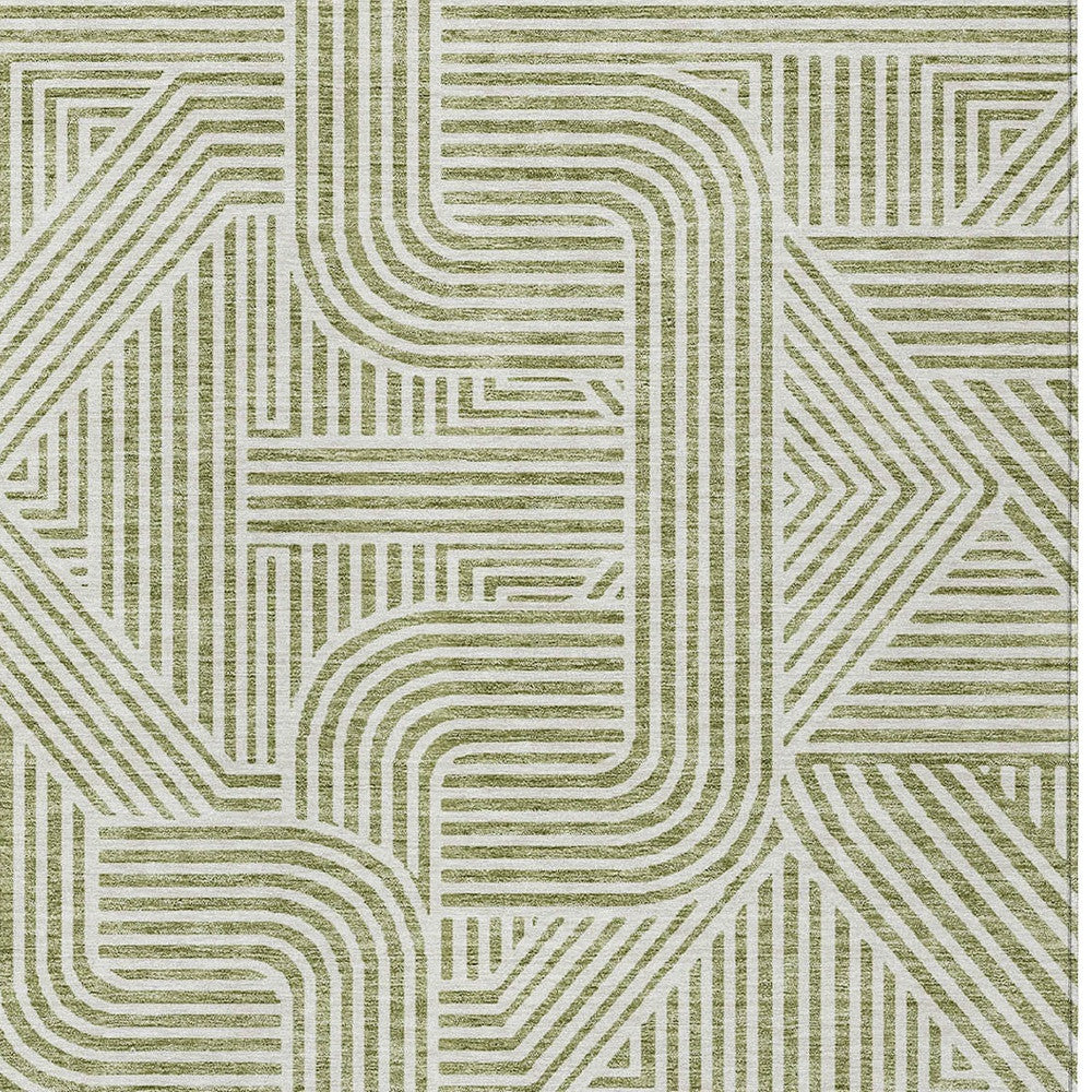 Tabselect Home Line 9' X 12' Artichoke Green And Ivory Abstract Washable Indoor Outdoor Area Rug