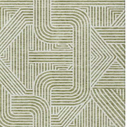 Tabselect Home Line 9' X 12' Artichoke Green And Ivory Abstract Washable Indoor Outdoor Area Rug