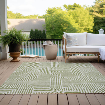 Tabselect Home Line 9' X 12' Artichoke Green And Ivory Abstract Washable Indoor Outdoor Area Rug