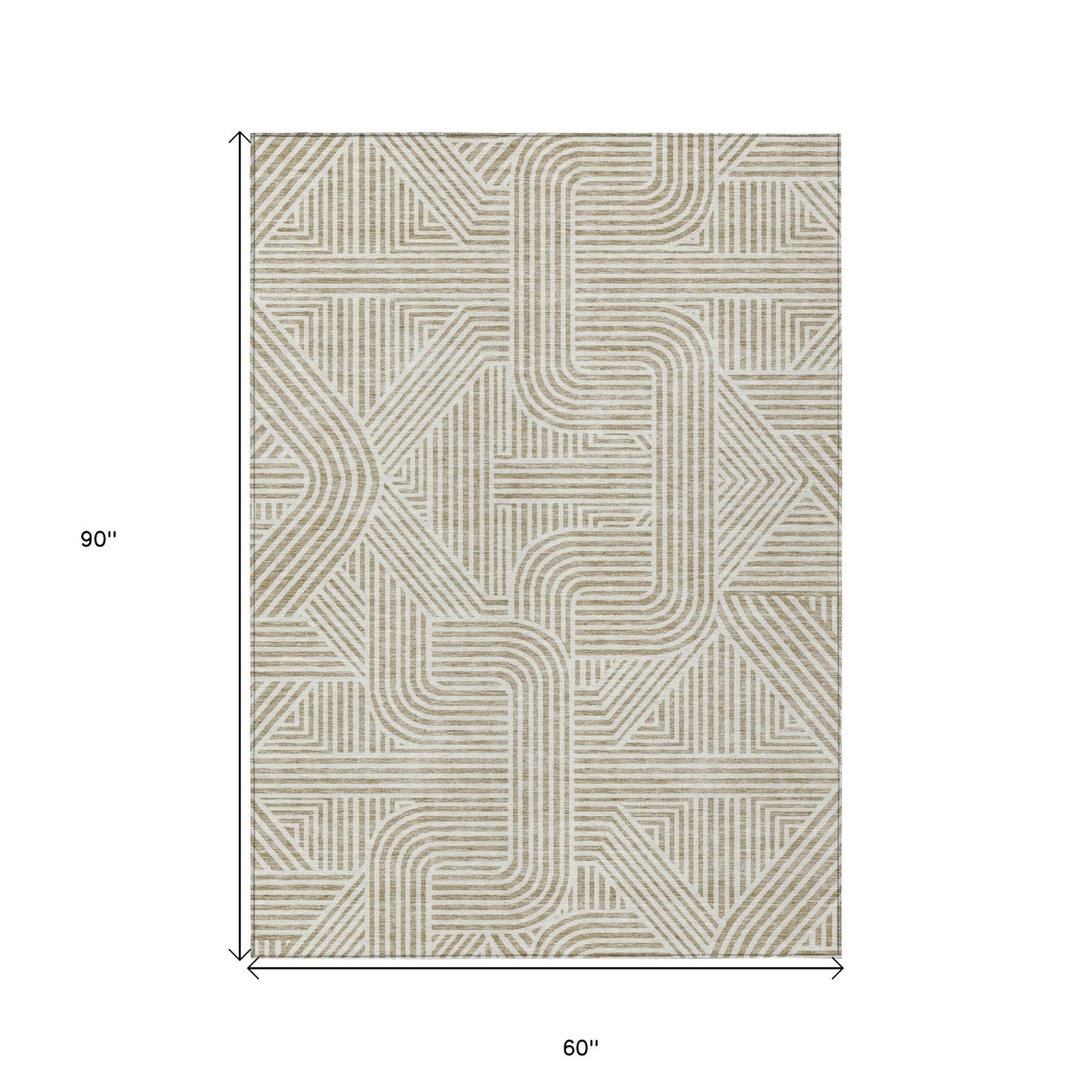 Tabselect Home Line 5' X 8' Beige And Brown Abstract Washable Indoor Outdoor Area Rug
