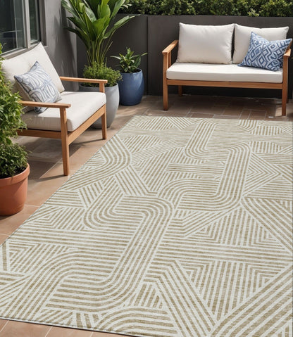Tabselect Home Line 5' X 8' Beige And Brown Abstract Washable Indoor Outdoor Area Rug