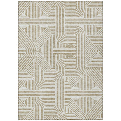 Tabselect Home Line 5' X 8' Beige And Brown Abstract Washable Indoor Outdoor Area Rug
