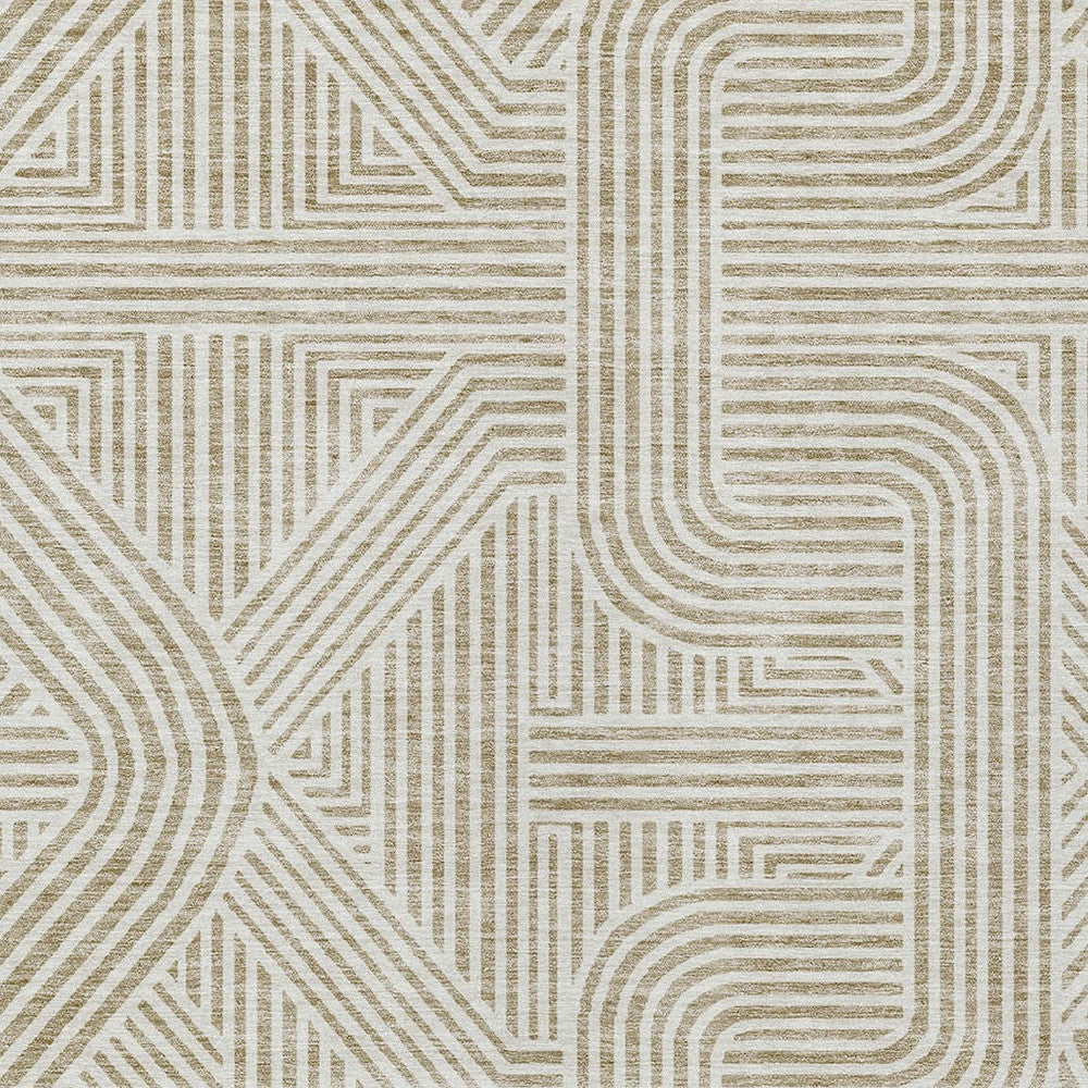 Tabselect Home Line 5' X 8' Beige And Brown Abstract Washable Indoor Outdoor Area Rug