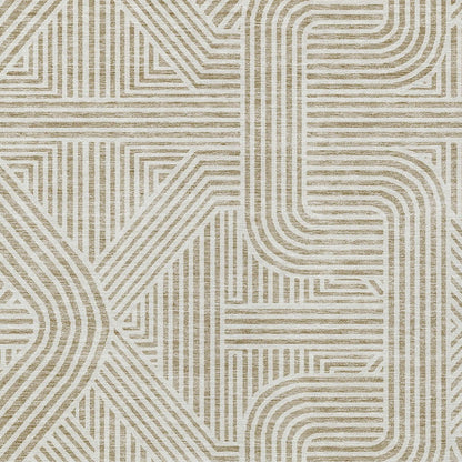 Tabselect Home Line 5' X 8' Beige And Brown Abstract Washable Indoor Outdoor Area Rug
