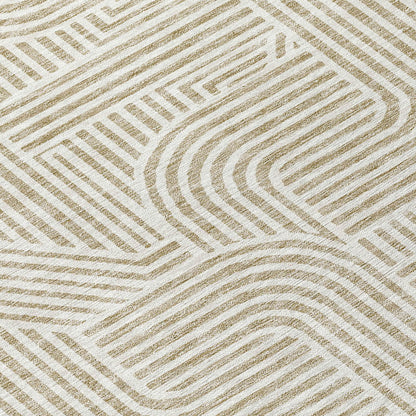 Tabselect Home Line 5' X 8' Beige And Brown Abstract Washable Indoor Outdoor Area Rug