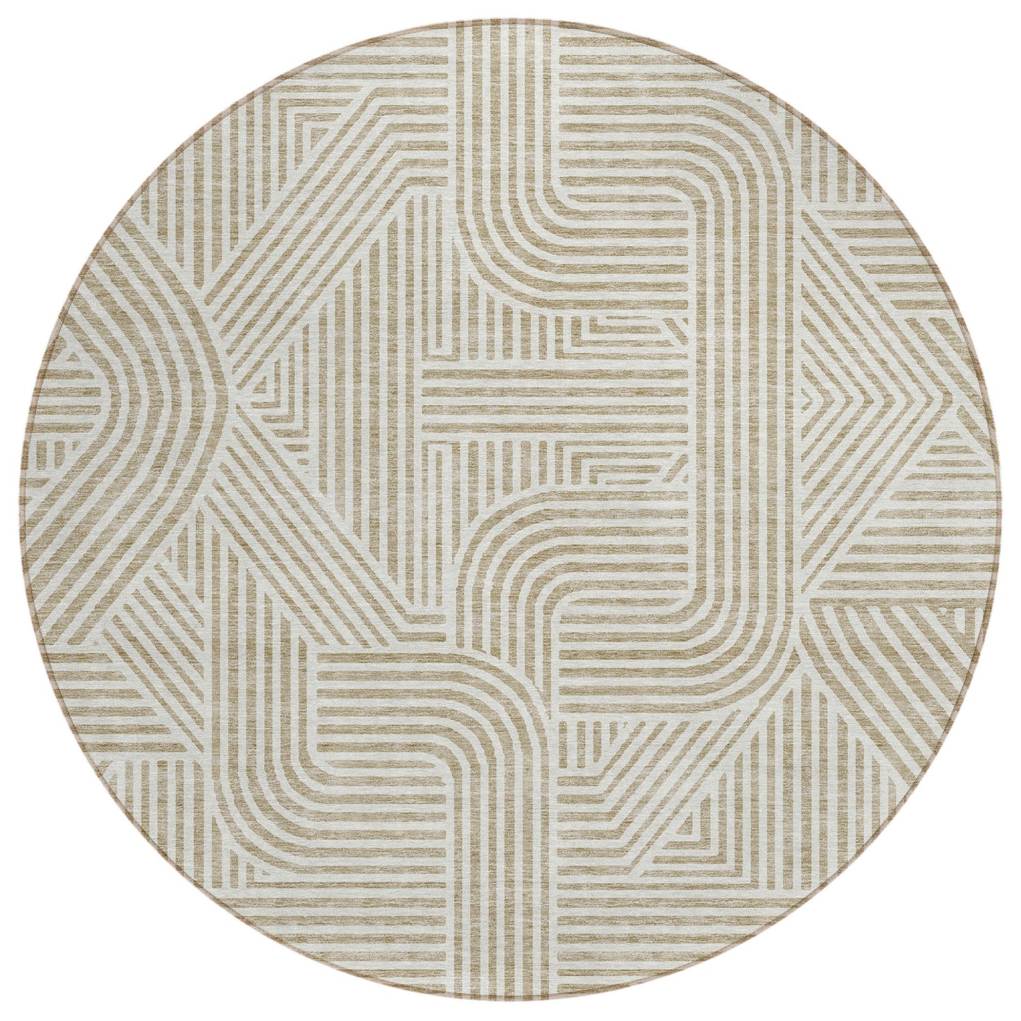 Tabselect Home Line 8' Beige And Brown Round Abstract Washable Indoor Outdoor Area Rug