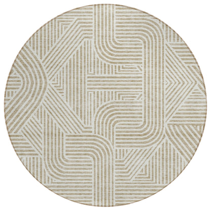 Tabselect Home Line 8' Beige And Brown Round Abstract Washable Indoor Outdoor Area Rug