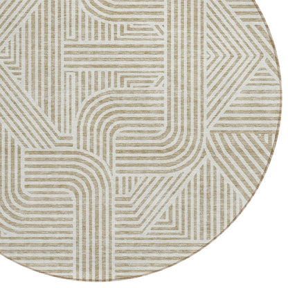 Tabselect Home Line 8' Beige And Brown Round Abstract Washable Indoor Outdoor Area Rug