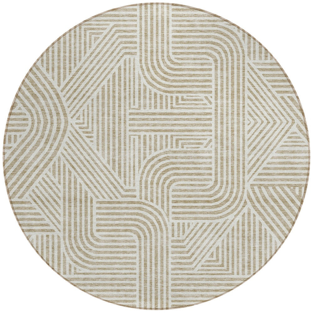 Tabselect Home Line 8' Beige And Brown Round Abstract Washable Indoor Outdoor Area Rug