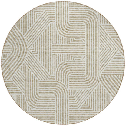 Tabselect Home Line 8' Beige And Brown Round Abstract Washable Indoor Outdoor Area Rug