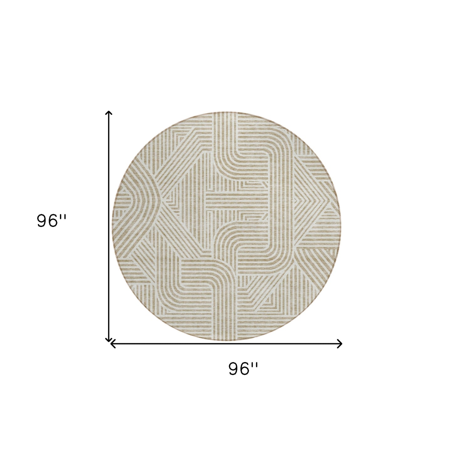 Tabselect Home Line 8' Beige And Brown Round Abstract Washable Indoor Outdoor Area Rug