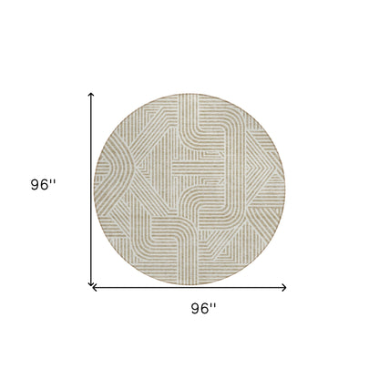 Tabselect Home Line 8' Beige And Brown Round Abstract Washable Indoor Outdoor Area Rug