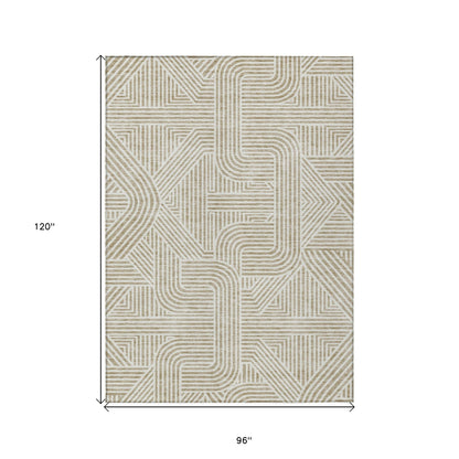 Tabselect Home Line 8' X 10' Beige And Brown Abstract Washable Indoor Outdoor Area Rug