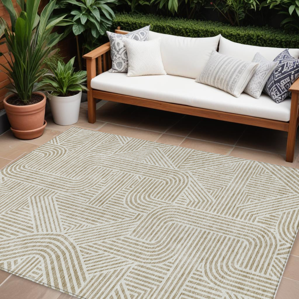 Tabselect Home Line 8' X 10' Beige And Brown Abstract Washable Indoor Outdoor Area Rug