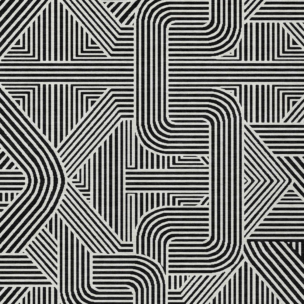 Tabselect Home Line 5' X 8' Black And Ivory Abstract Washable Indoor Outdoor Area Rug