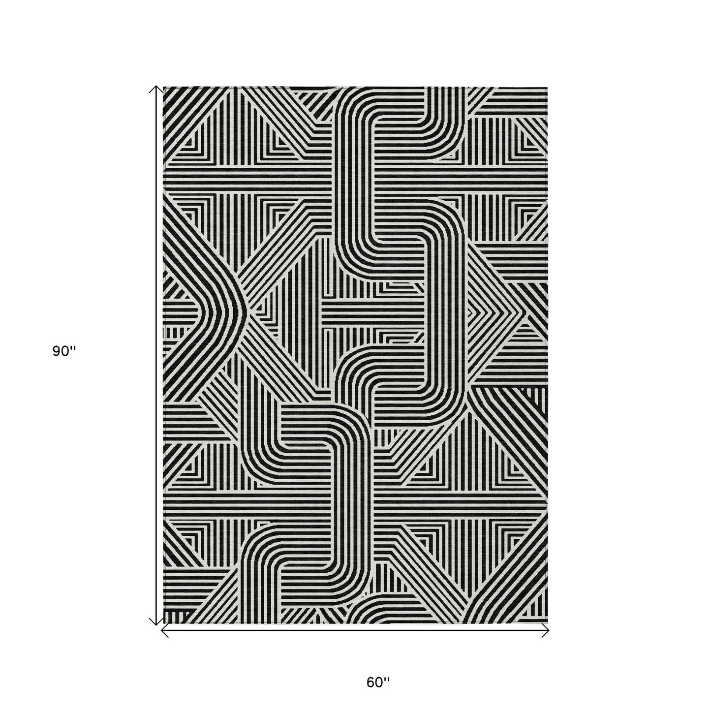 Tabselect Home Line 5' X 8' Black And Ivory Abstract Washable Indoor Outdoor Area Rug