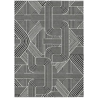Tabselect Home Line 5' X 8' Black And Ivory Abstract Washable Indoor Outdoor Area Rug
