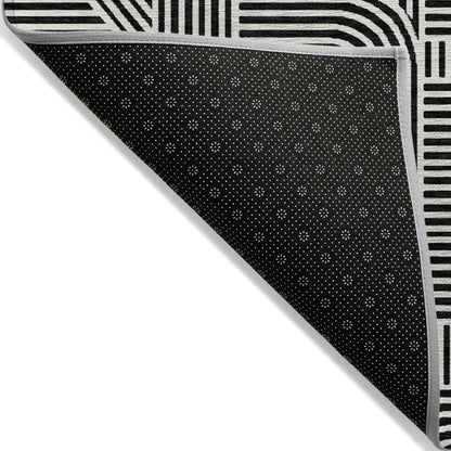 Tabselect Home Line 5' X 8' Black And Ivory Abstract Washable Indoor Outdoor Area Rug
