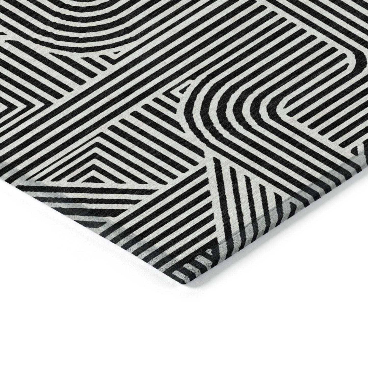 Tabselect Home Line 5' X 8' Black And Ivory Abstract Washable Indoor Outdoor Area Rug