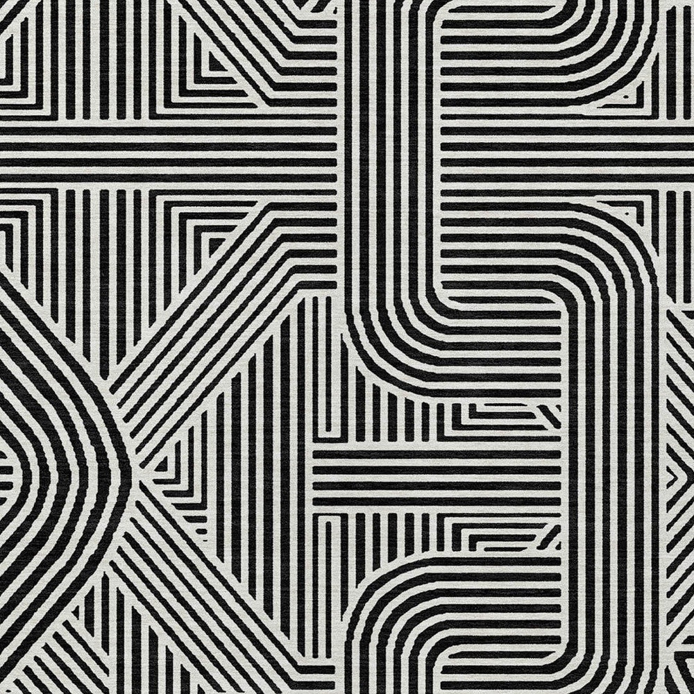 Tabselect Home Line 5' X 8' Black And Ivory Abstract Washable Indoor Outdoor Area Rug