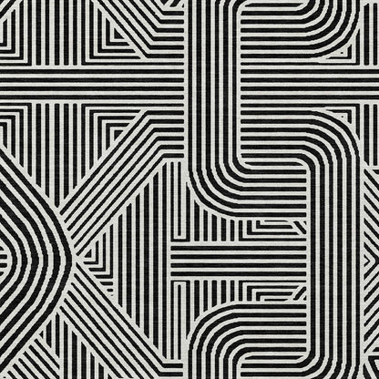 Tabselect Home Line 5' X 8' Black And Ivory Abstract Washable Indoor Outdoor Area Rug