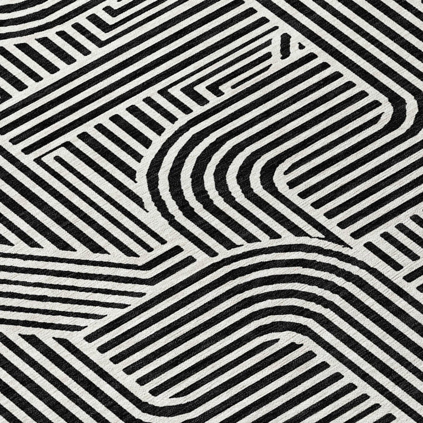 Tabselect Home Line 8' Black And Ivory Round Abstract Washable Indoor Outdoor Area Rug