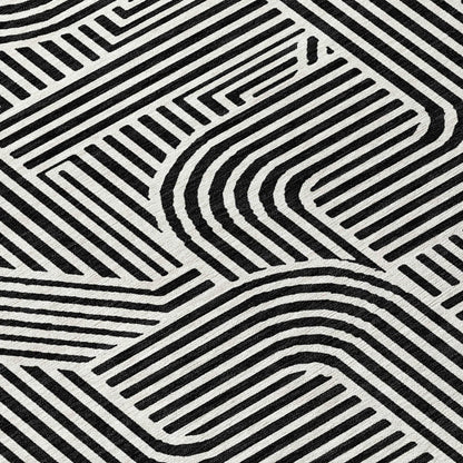 Tabselect Home Line 8' Black And Ivory Round Abstract Washable Indoor Outdoor Area Rug