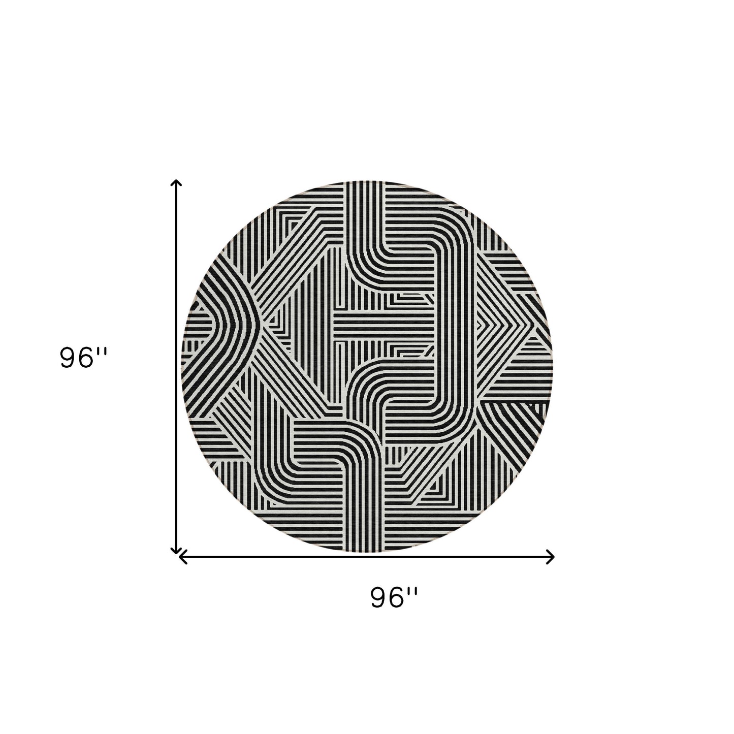 Tabselect Home Line 8' Black And Ivory Round Abstract Washable Indoor Outdoor Area Rug