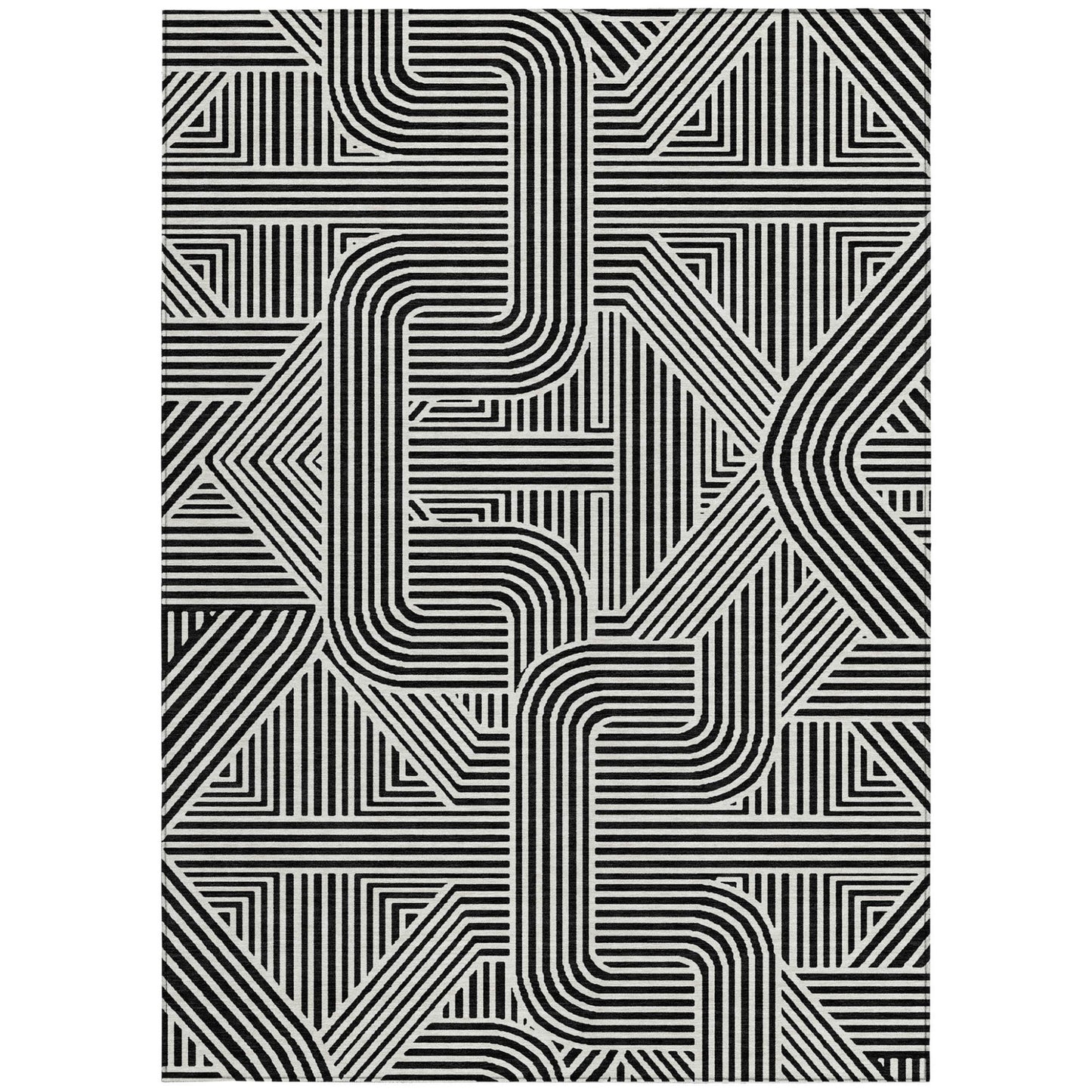 Tabselect Home Line 8' X 10' Black And Ivory Abstract Washable Indoor Outdoor Area Rug