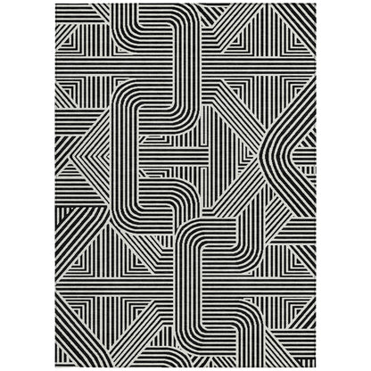 Tabselect Home Line 8' X 10' Black And Ivory Abstract Washable Indoor Outdoor Area Rug