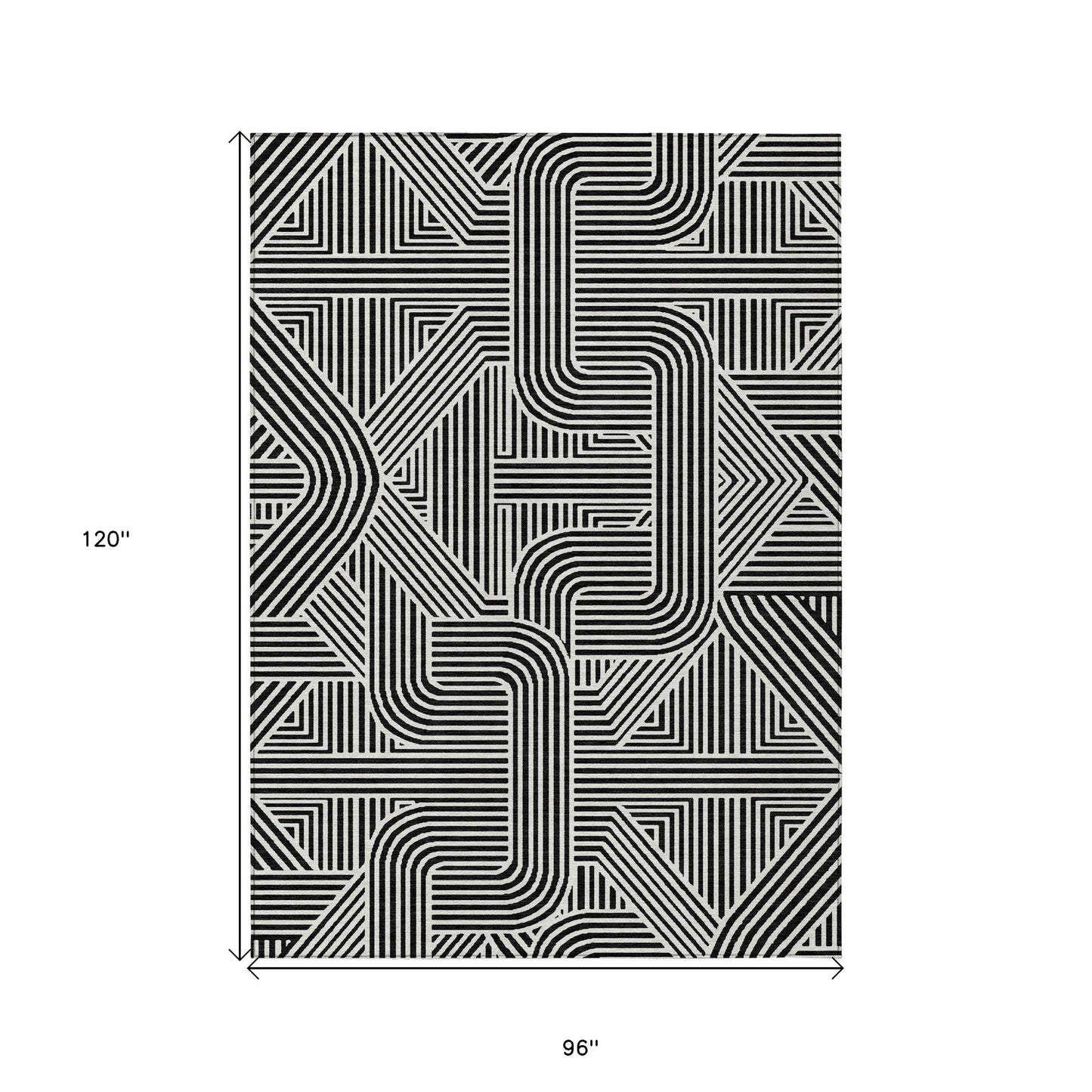 Tabselect Home Line 8' X 10' Black And Ivory Abstract Washable Indoor Outdoor Area Rug