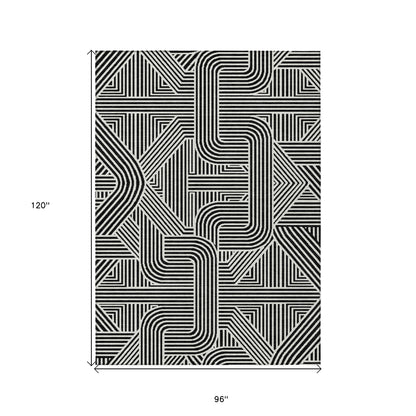 Tabselect Home Line 8' X 10' Black And Ivory Abstract Washable Indoor Outdoor Area Rug