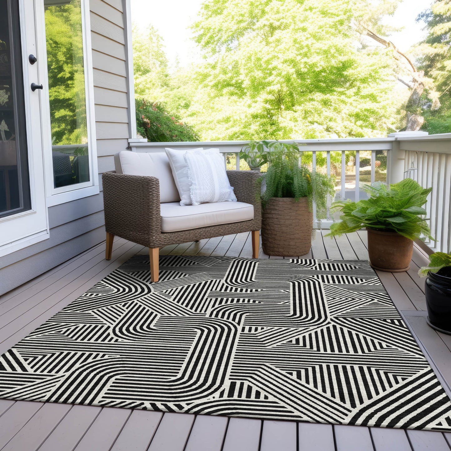 Tabselect Home Line 8' X 10' Black And Ivory Abstract Washable Indoor Outdoor Area Rug
