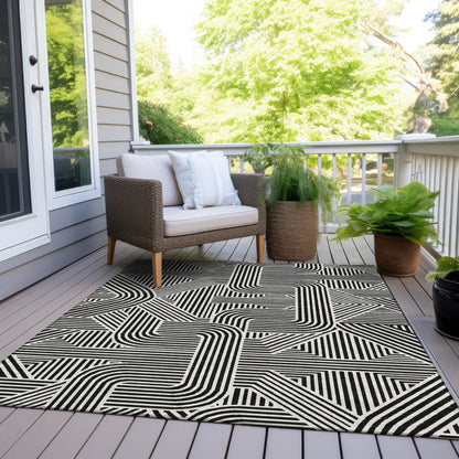 Tabselect Home Line 8' X 10' Black And Ivory Abstract Washable Indoor Outdoor Area Rug